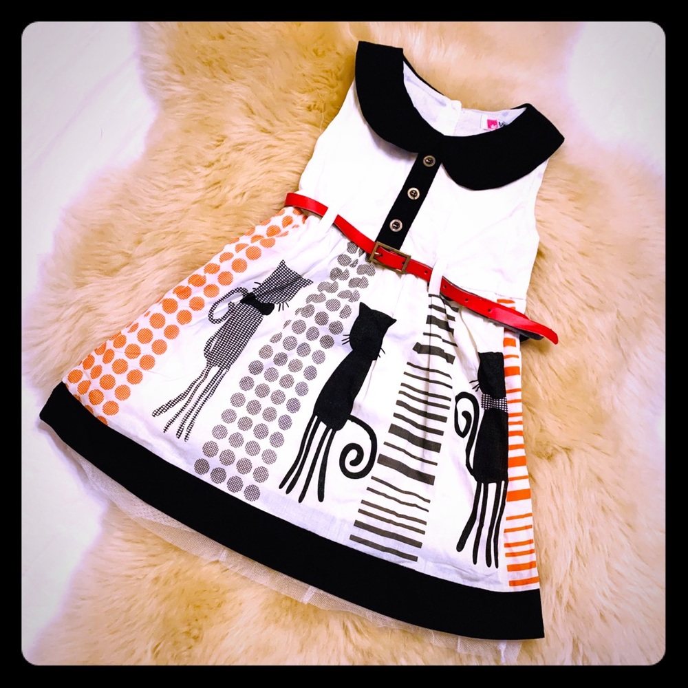 Chic toddler cat collar dress w/belt